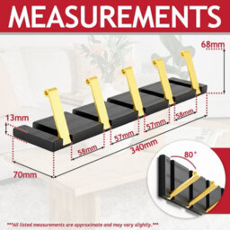 Spares2Go Luxury Wall Mounted Coat Rack 5 Hooks Aluminium Retractable Hanging Hook Rail (Black + Gold) - thumbnail 2