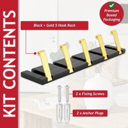 Spares2Go Luxury Wall Mounted Coat Rack 5 Hooks Aluminium Retractable Hanging Hook Rail (Black + Gold) - thumbnail 8