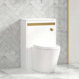 Royal Bathrooms Orion 540mm Matt White Btw Wc Toilet Unit With Brushed Brass Strip - thumbnail 1