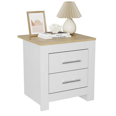 White Mdf Bedside Table Nightstand Chest Of 2 Drawers Storage - image 1