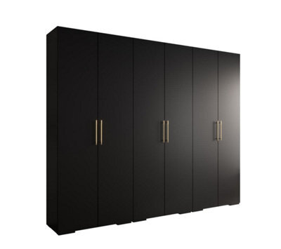 Arte Stylish Black Inova 3 Hinged Door Wardrobe W3000mm H2370mm D470mm - Premium Storage With Gold Vertical Handles - image 1