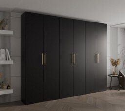Arte Stylish Black Inova 3 Hinged Door Wardrobe W3000mm H2370mm D470mm - Premium Storage With Gold Vertical Handles - thumbnail 2