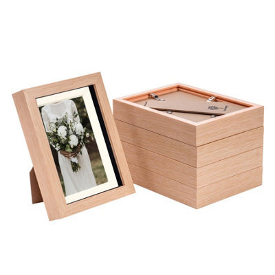 "Nicola Spring 5 X 7"" Photo Frames - Light Wood/ivory Mount - 3D Picture Frame Box Portrait Display Case (20 X 15.5Cm) Set Of 5" - image 1