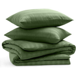 Bedlooms Olive Green Stripe Duvet Cover Complete Bedding Set, Breathable & Anti-Allergic Microfiber, King 230X220Cm - thumbnail 2