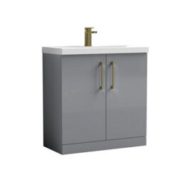 Balterley Bramshall Contemporary Bathroom Floor Standing 2-Door Vanity Unit & Mid-Edge Basin, Satin Grey, 800mm