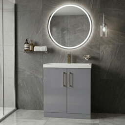 Balterley Bramshall Contemporary Bathroom Floor Standing 2-Door Vanity Unit & Mid-Edge Basin, Satin Grey, 800mm - thumbnail 2