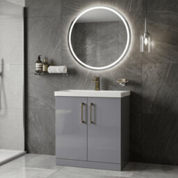 Balterley Bramshall Contemporary Bathroom Floor Standing 2-Door Vanity Unit & Mid-Edge Basin, Satin Grey, 800mm - thumbnail 3