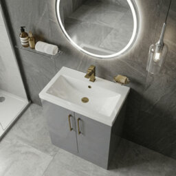 Balterley Bramshall Contemporary Bathroom Floor Standing 2-Door Vanity Unit & Mid-Edge Basin, Satin Grey, 800mm - thumbnail 4