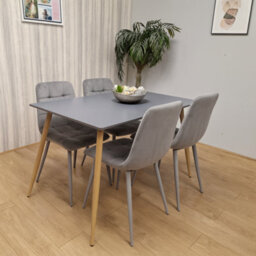 Kosy Koala Modern Rectangle Dark Grey Dining Table Set With 4 Grey Velvet Chairs Dining Room Furniture - thumbnail 1