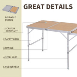 3Ft Aluminium Picnic Table W/side Desktop Outdoor Bbq Party Portable - thumbnail 3