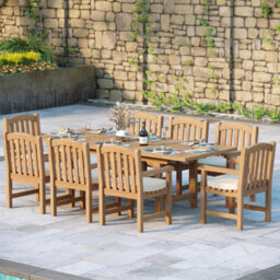 Eterna Oslo Teak Garden Outdoor Dining Table & 8 Seat Chair Set - With Cream Cushions