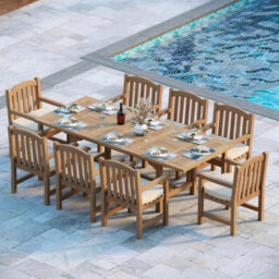 Eterna Oslo Teak Garden Outdoor Dining Table & 8 Seat Chair Set - With Cream Cushions - thumbnail 2