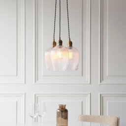 Luminosa Lighting Luminosa Livorno Cluster Pendant Ceiling Light Antique Brass Plate & Clear Ribbed Glass 3 X 10W Led E27 - thumbnail 3