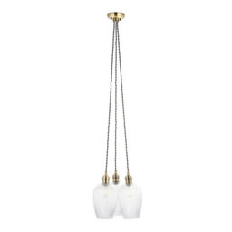 Luminosa Lighting Luminosa Livorno Cluster Pendant Ceiling Light Antique Brass Plate & Clear Ribbed Glass 3 X 10W Led E27 - thumbnail 7
