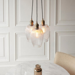 Luminosa Lighting Luminosa Livorno Cluster Pendant Ceiling Light Antique Brass Plate & Clear Ribbed Glass 3 X 10W Led E27 - thumbnail 4