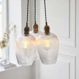Luminosa Lighting Luminosa Livorno Cluster Pendant Ceiling Light Antique Brass Plate & Clear Ribbed Glass 3 X 10W Led E27 - thumbnail 5