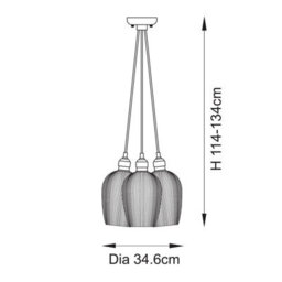 Luminosa Lighting Luminosa Livorno Cluster Pendant Ceiling Light Antique Brass Plate & Clear Ribbed Glass 3 X 10W Led E27 - thumbnail 8