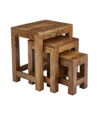 Elm Home And Garden Solid Dark Brown Wood Nest Of 3 Three Tables H50 X W45 X D34Cm - image 1