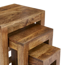 Elm Home And Garden Solid Dark Brown Wood Nest Of 3 Three Tables H50 X W45 X D34Cm - thumbnail 4