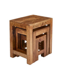 Elm Home And Garden Solid Dark Brown Wood Nest Of 3 Three Tables H50 X W45 X D34Cm - thumbnail 2