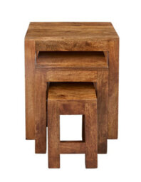Elm Home And Garden Solid Dark Brown Wood Nest Of 3 Three Tables H50 X W45 X D34Cm - thumbnail 3