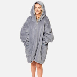 Ohs Oversized Sherpa Fleece Zip Up Wearable Hooded Jumper, One Size, Charcoal - thumbnail 7