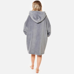 Ohs Oversized Sherpa Fleece Zip Up Wearable Hooded Jumper, One Size, Charcoal - thumbnail 5
