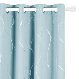 Deconovo Blackout Eyelet Curtains, Thermal Insulated Wave Line Foil Printed Ring Top Curtains, W52 X L63 Inch, Sky Blue, One Pair - thumbnail 1