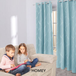 Deconovo Blackout Eyelet Curtains, Thermal Insulated Wave Line Foil Printed Ring Top Curtains, W52 X L63 Inch, Sky Blue, One Pair - thumbnail 8