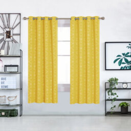 Deconovo Energy Saving Curtains, Gold Diamond Printed Eyelet Thermal Insulated Curtains, W52 X L72 Inch, Mellow Yellow, One Pair - thumbnail 2
