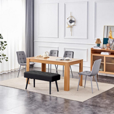 Kosy Koala Oak Effect Dining Table Set With 4 Grey Velvet Chairs And Black Velvet Bench Dining Room Furniture - image 1
