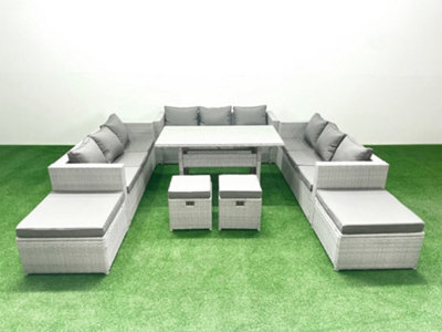 Fimous Rattan Garden Furniture Dining Set 13 Seater Lounge Sofa Dining Table Set 4 Stools Light Grey - image 1