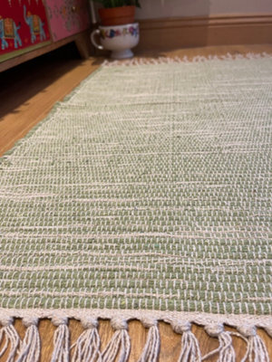 Second Nature Online Hush Hand Loomed Soft Cotton Rug In Muted Colours / 120 X 180 Cm / Pale Green - image 1
