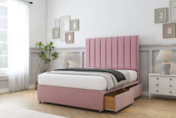 "Sloomy Kansas Pink Plush Divan Bed Base 2 Drawers Same Side With 26"" Strutted Headboard 2'6 Small Single" - thumbnail 4