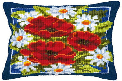 Groves Of Thames Cushion Poppies - Cross Stitch Kit: Cushion: Poppies (Blue Background) - Vervaco