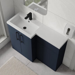 Balterley Left-Hand Bathroom Vanity And Wc Unit Combination With Basin - 1100mm - Satin Dark Blue With Black Handles - thumbnail 3