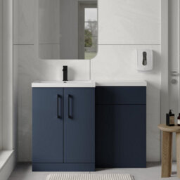 Balterley Left-Hand Bathroom Vanity And Wc Unit Combination With Basin - 1100mm - Satin Dark Blue With Black Handles - thumbnail 2