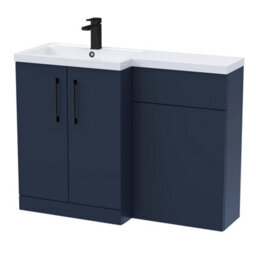 Balterley Left-Hand Bathroom Vanity And Wc Unit Combination With Basin - 1100mm - Satin Dark Blue With Black Handles