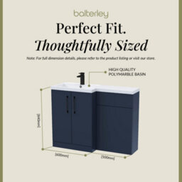 Balterley Left-Hand Bathroom Vanity And Wc Unit Combination With Basin - 1100mm - Satin Dark Blue With Black Handles - thumbnail 5