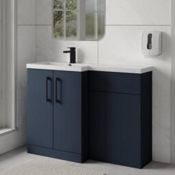 Balterley Left-Hand Bathroom Vanity And Wc Unit Combination With Basin - 1100mm - Satin Dark Blue With Black Handles - thumbnail 4