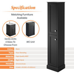Plum&clay Fairmont Black Traditional Floor Standing Bathroom Storage Cabinet Tall Storage Unit - thumbnail 4