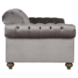 Xample Bordeaux Button Back 2 Seater Sofa In Blue Fabric Tufted Scroll Arms, Foam Cushions, Solid Wood Legs & 2 Accent Pillows - thumbnail 5