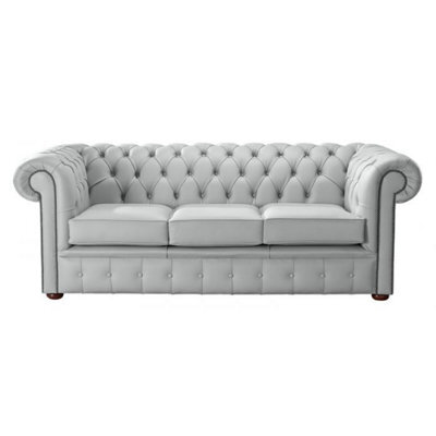 Chesterfield 3 Seater Shelly Silver Grey Leather Sofa Bespoke In Classic Style - image 1