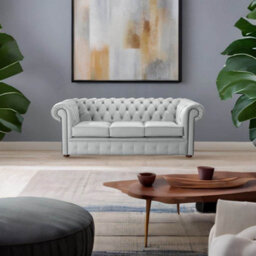 Chesterfield 3 Seater Shelly Silver Grey Leather Sofa Bespoke In Classic Style - thumbnail 2