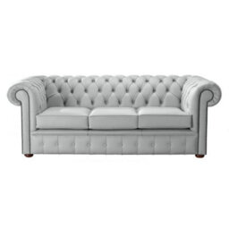 Chesterfield 3 Seater Shelly Silver Grey Leather Sofa Bespoke In Classic Style - thumbnail 1
