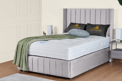 UKBEDFURNITURE Kamara Wingback Plush Silver End Opening Divan Ottoman Bed With 54 Inch Headboard & 10 Inch Orthopaedic Mattress - image 1