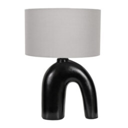 Valuelights Lia Grey Fabric Drum Lamp Shade Black Arch Abstract Ceramic Table Lamp - thumbnail 2