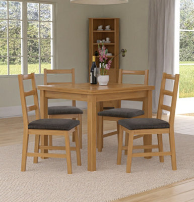 Hallowood Furniture Waverly Oak Small Extending Table With 4 Ladder Back Oak Chair With Charcoal Seat Pads - image 1