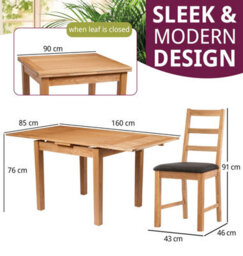 Hallowood Furniture Waverly Oak Small Extending Table With 4 Ladder Back Oak Chair With Charcoal Seat Pads - thumbnail 3