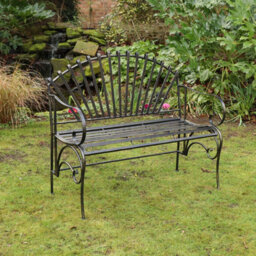 Melody Maison Large Ornate Black Metal Garden Bench 103Cm - thumbnail 7
